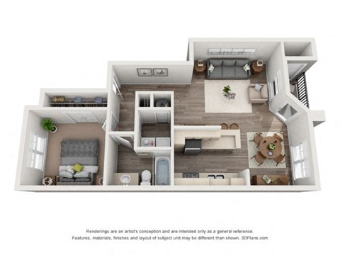 Floor plan for 1 bed, 1 bath, 763 sqft